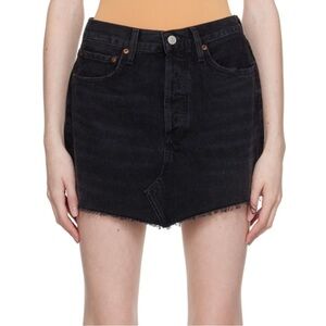 AGOLDE Parker Angled Raw Hem Lightly Distressed Denim Mini Skirt, Black size 26